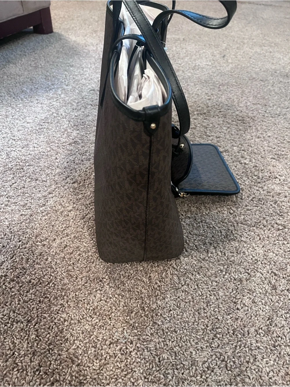 New Michael Kors Large Eliza Media Open Tote Leopard Studded Logo Charm Pouch